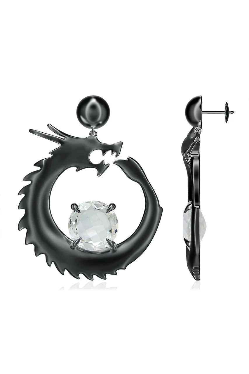 Dragon Midnight Silver and White Topaz Dangler Earrings - Image 2