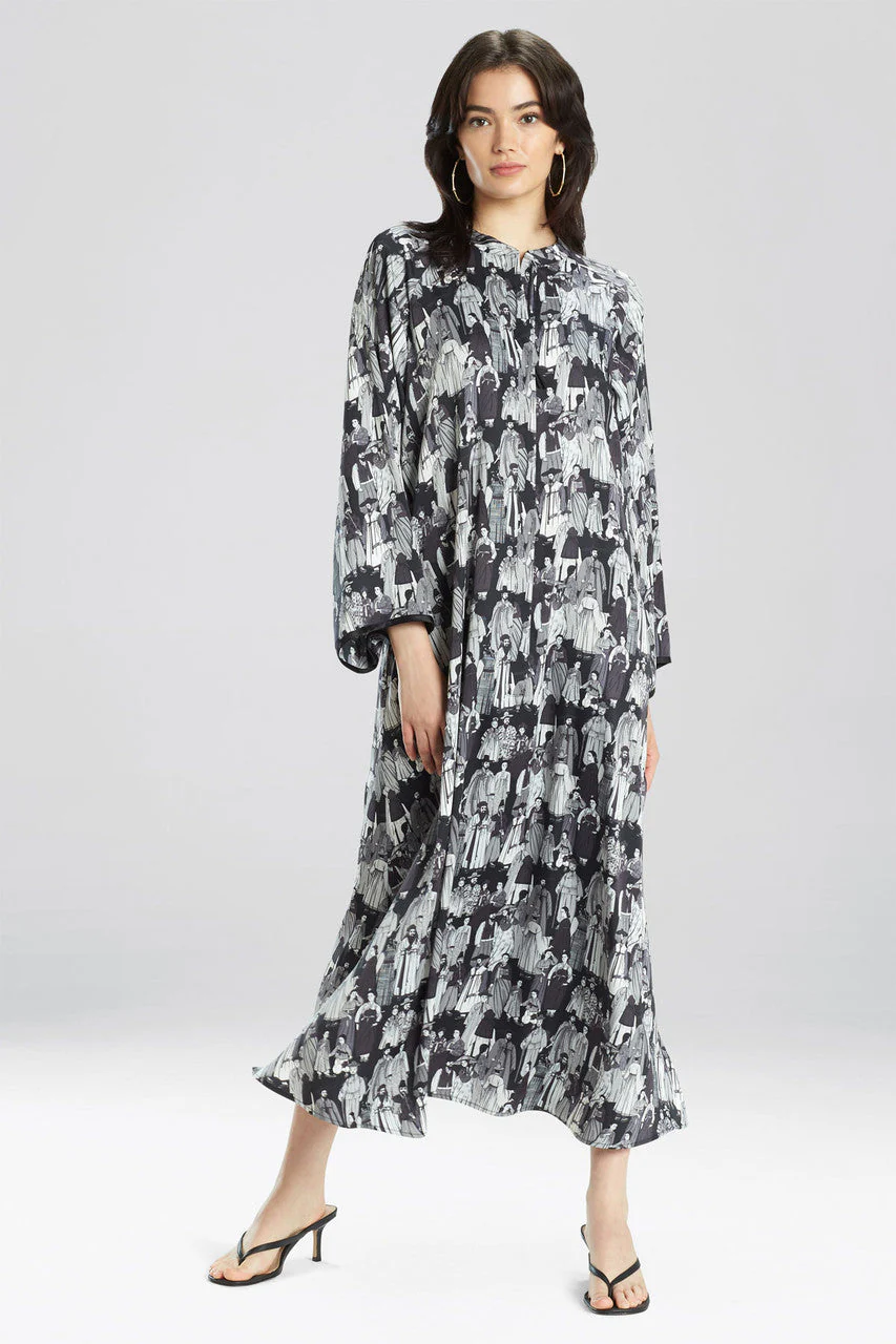 Dynasty Mandarin Zip Caftan - Black - black/grey