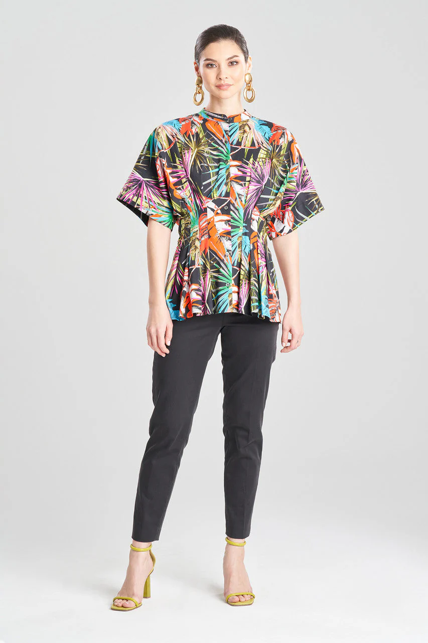 El Nido Cotton Poplin Mandarin Pleated Top