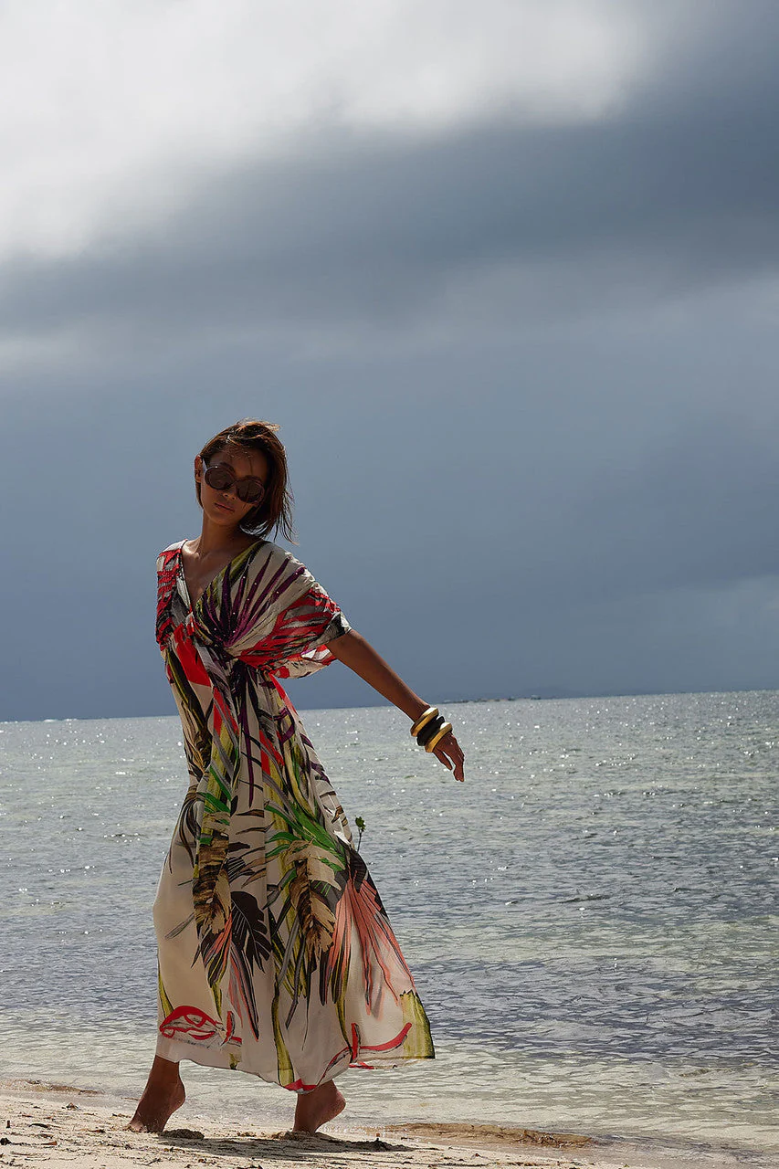 El Nido Obi Silk Beaded Kimono Dress - Image 5