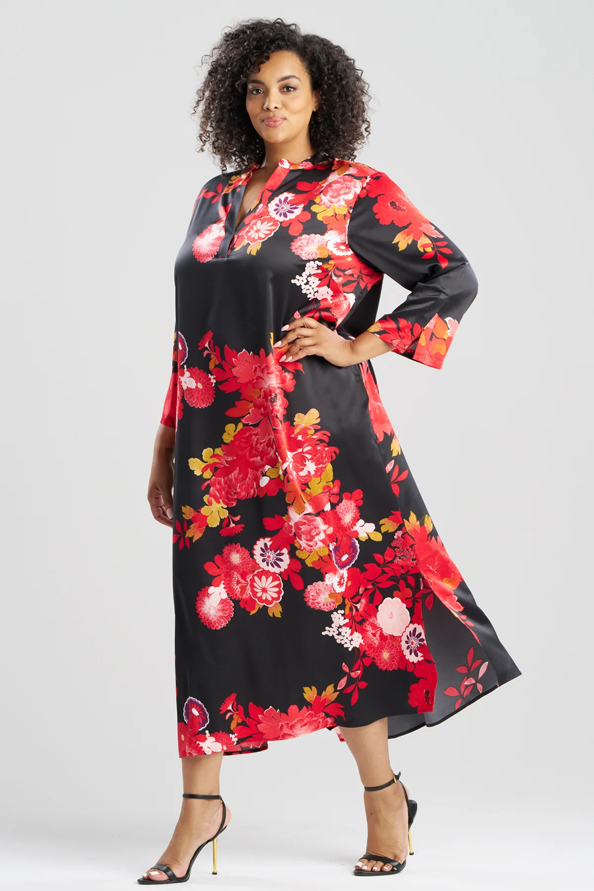 Empress Printed Satin Mandarin Caftan - Image 3