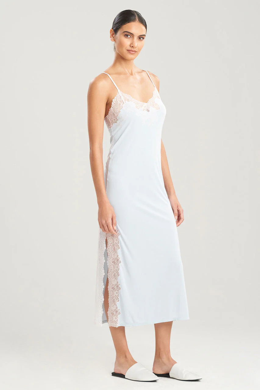 Enchant Lace Slit Slip Dress