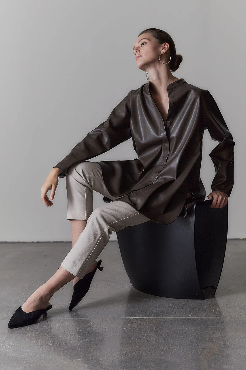 Faux Lambskin Oversized Shirt - Image 4