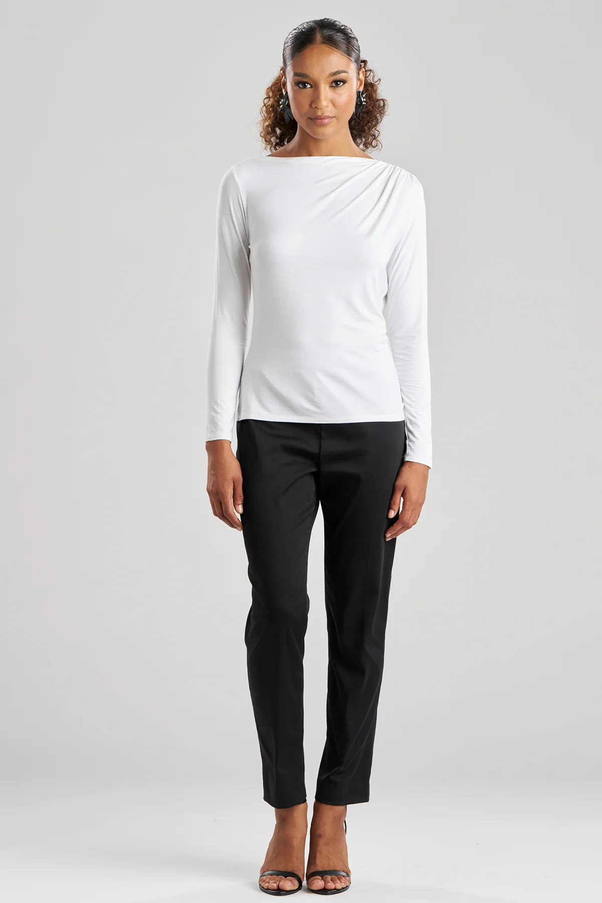 Feather Lightweight Knit Rouched Long Sleeve Top