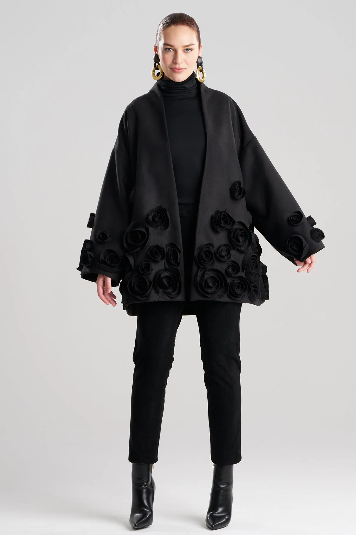 Felt Short Trapeze 3D Floral Embroidered Coat - Image 2