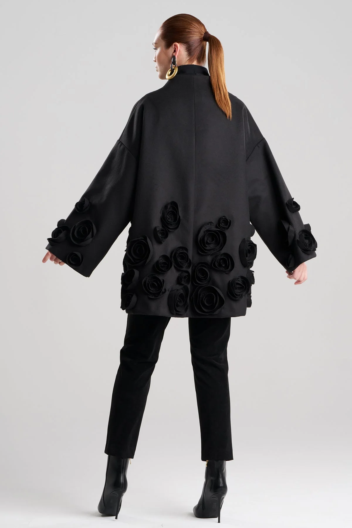 Felt Short Trapeze 3D Floral Embroidered Coat - Image 3