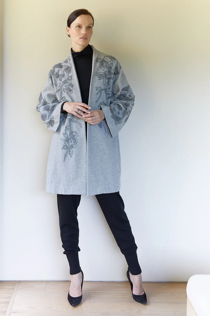 Felted Wool Embroidered Caban Jacket - Image 5