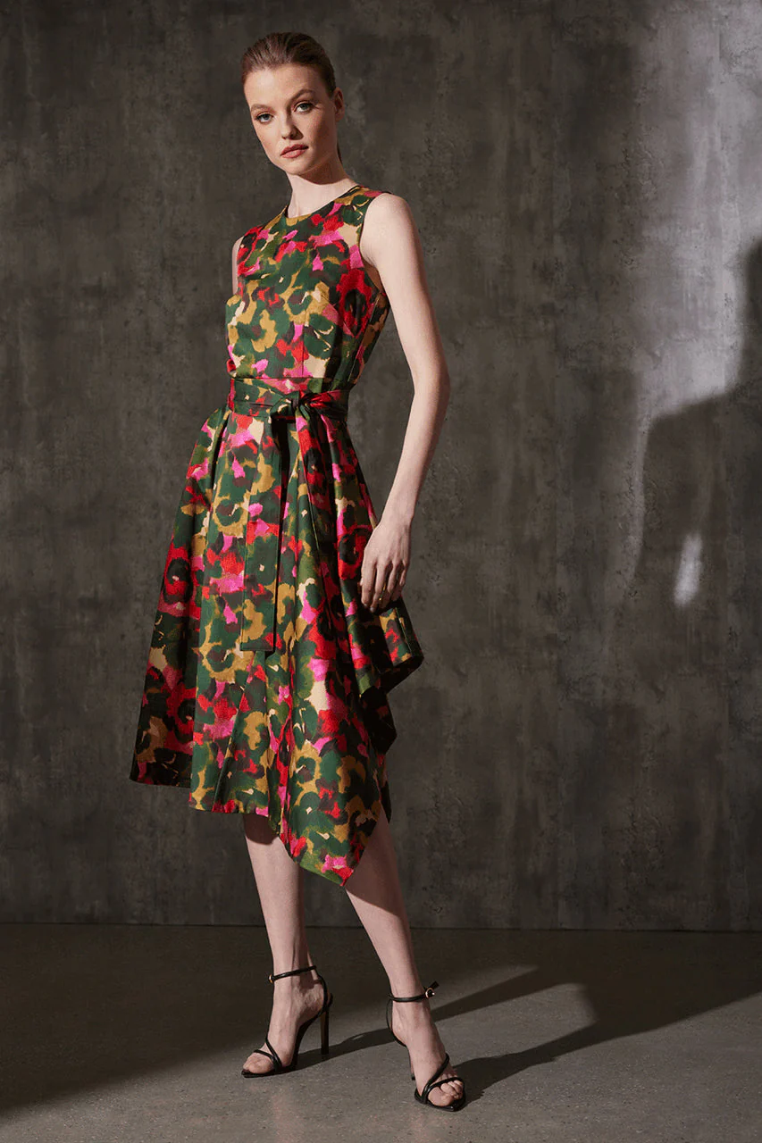 Floral Asymmetrical Boat Neck Dress - Image 3