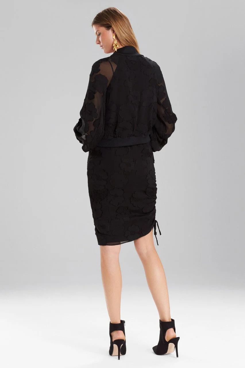 Floral Burnout Drawstring Balloon Sleeve Bomber Jacket - Image 3