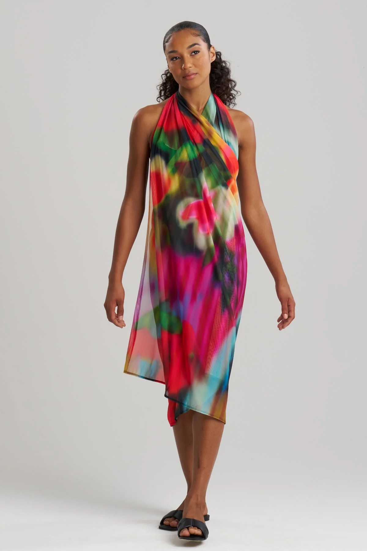 Floral Mirage Printed Mesh Pareo - Image 3