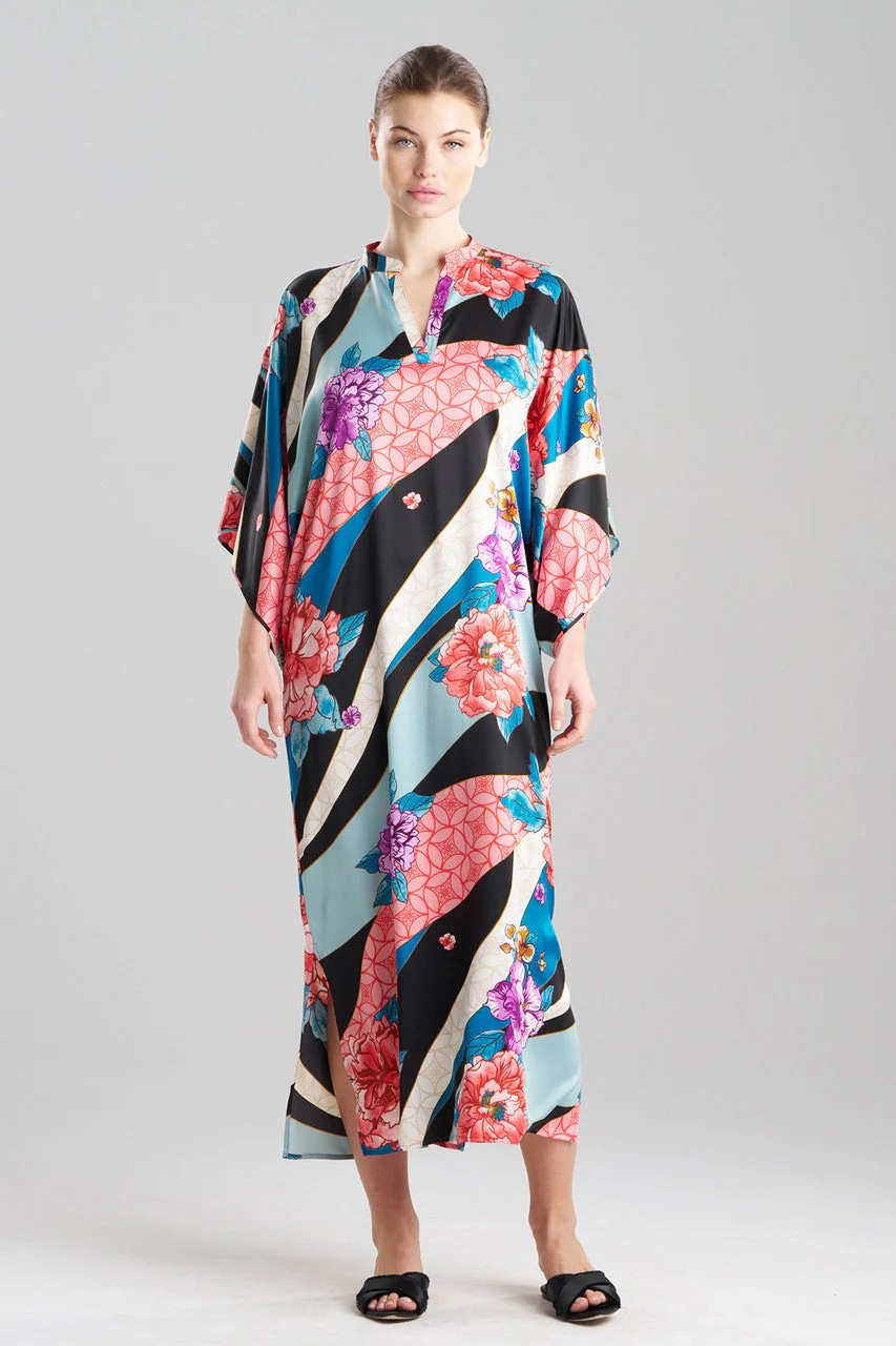 Floral Tapestry Satin Mandarin Caftan