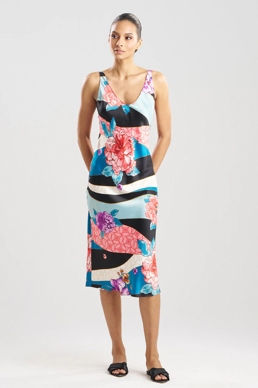 Floral Tapestry Satin Slip Dress