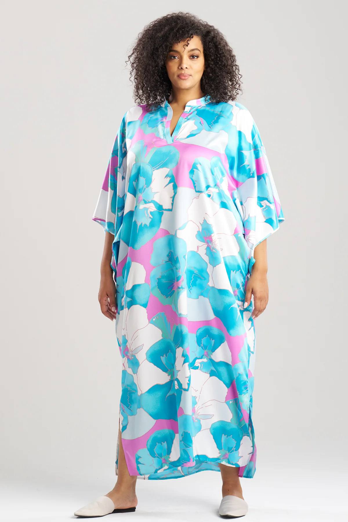 Floria Printed Satin Mandarin Caftan
