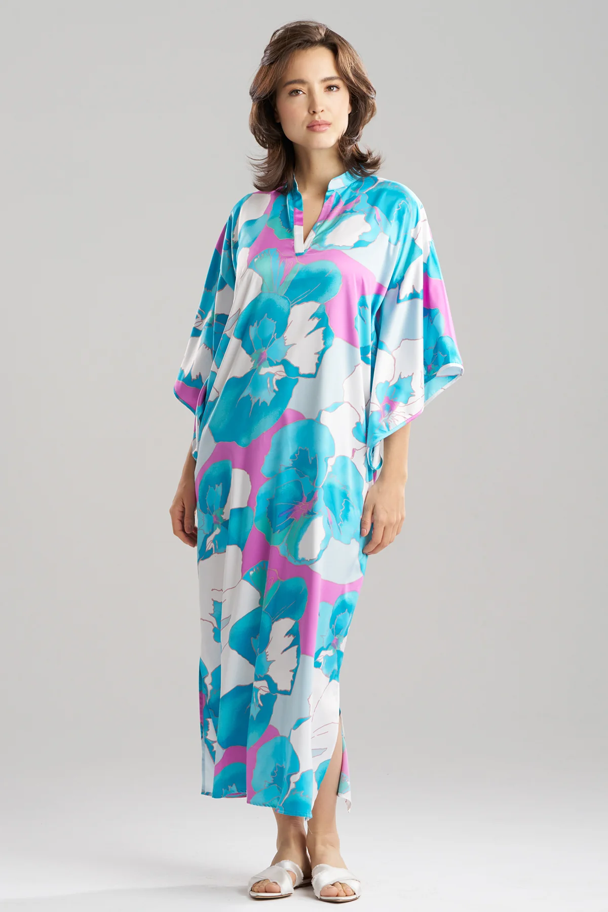 Floria Printed Satin Mandarin Caftan - Image 3