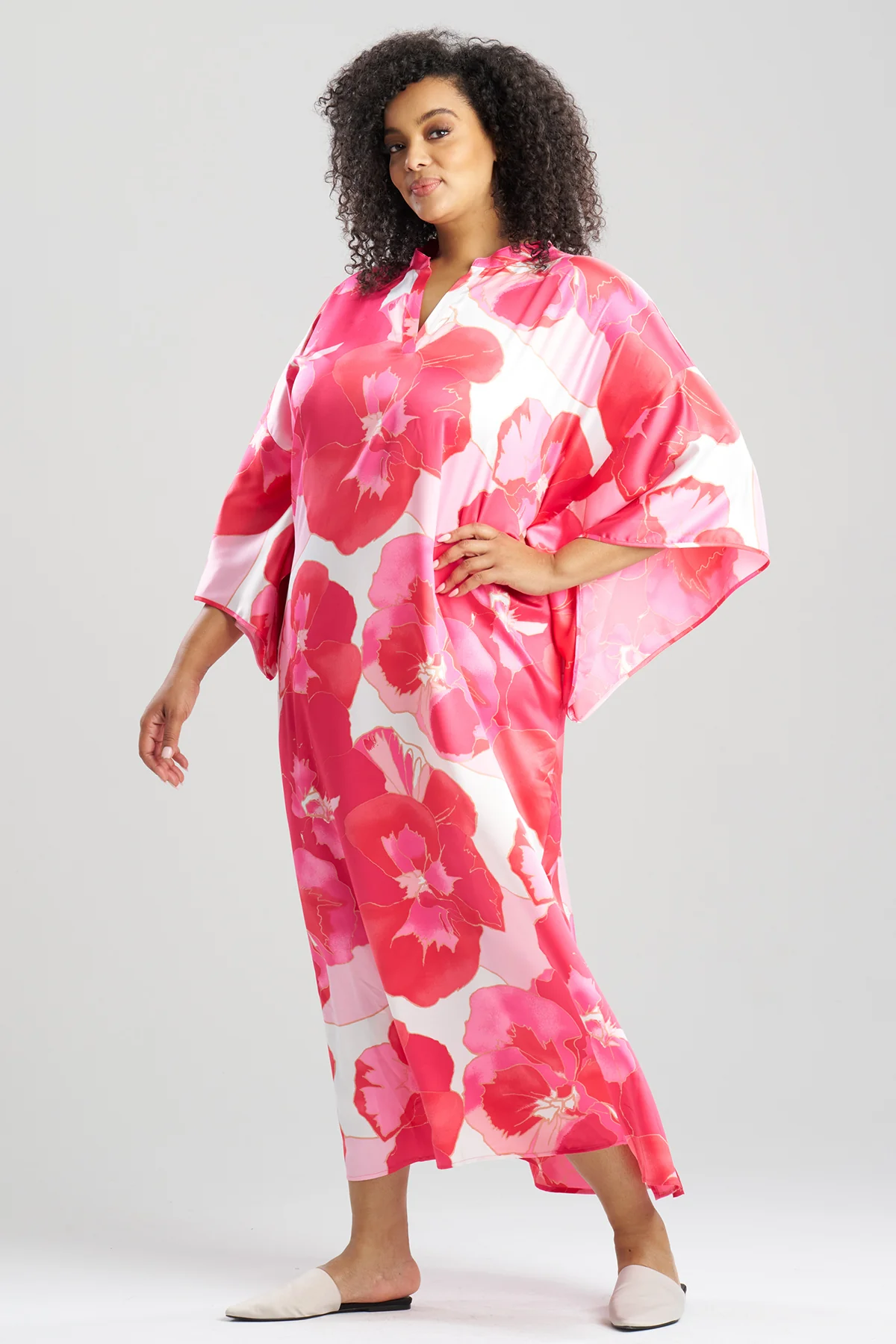 Floria Printed Satin Mandarin Caftan - Image 3