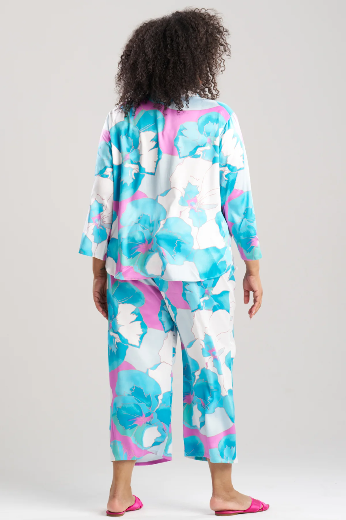 Floria Printed Satin Mandarin PJ Set - Image 2