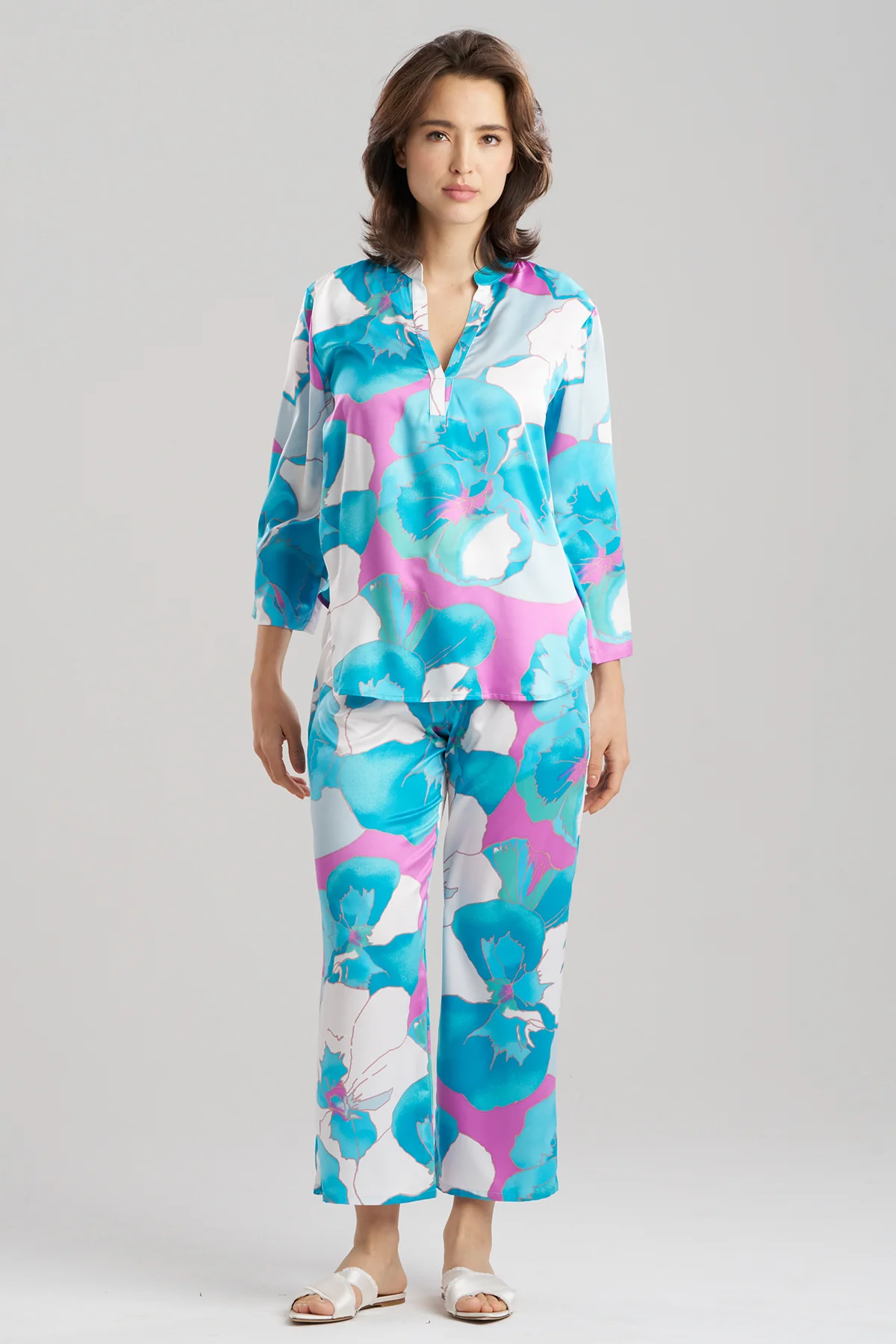 Floria Printed Satin Mandarin PJ Set - Image 3