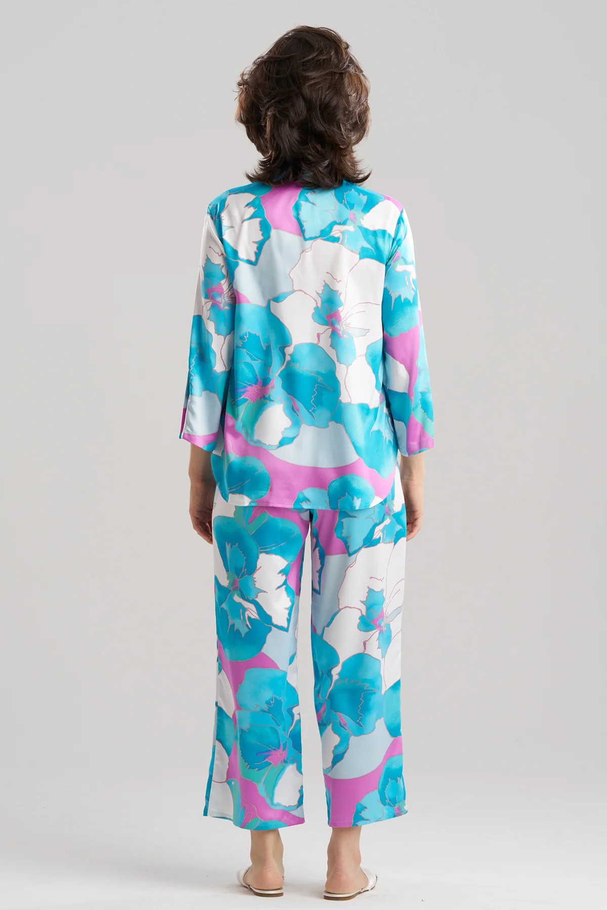 Floria Printed Satin Mandarin PJ Set - Image 4