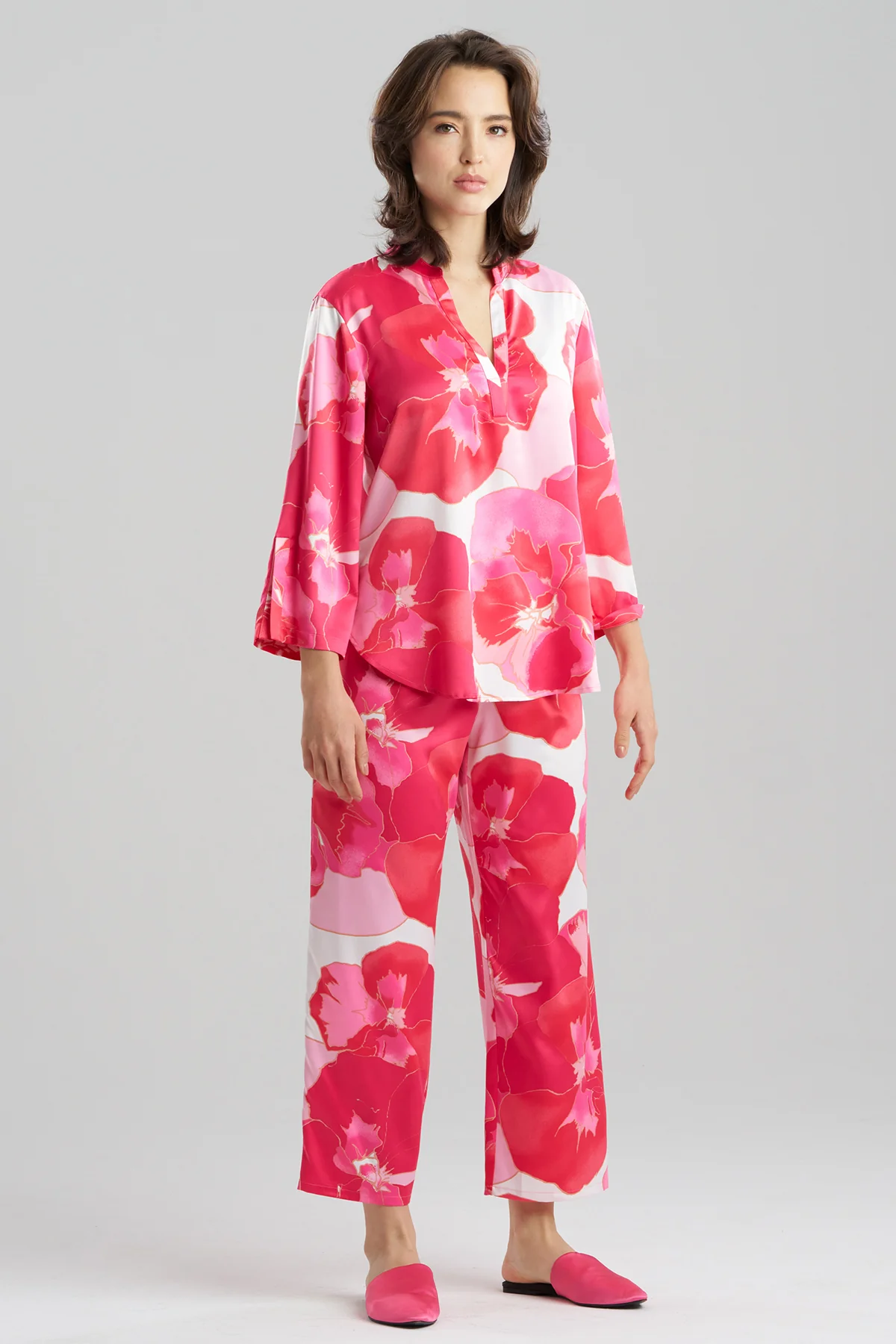 Floria Printed Satin Mandarin PJ Set
