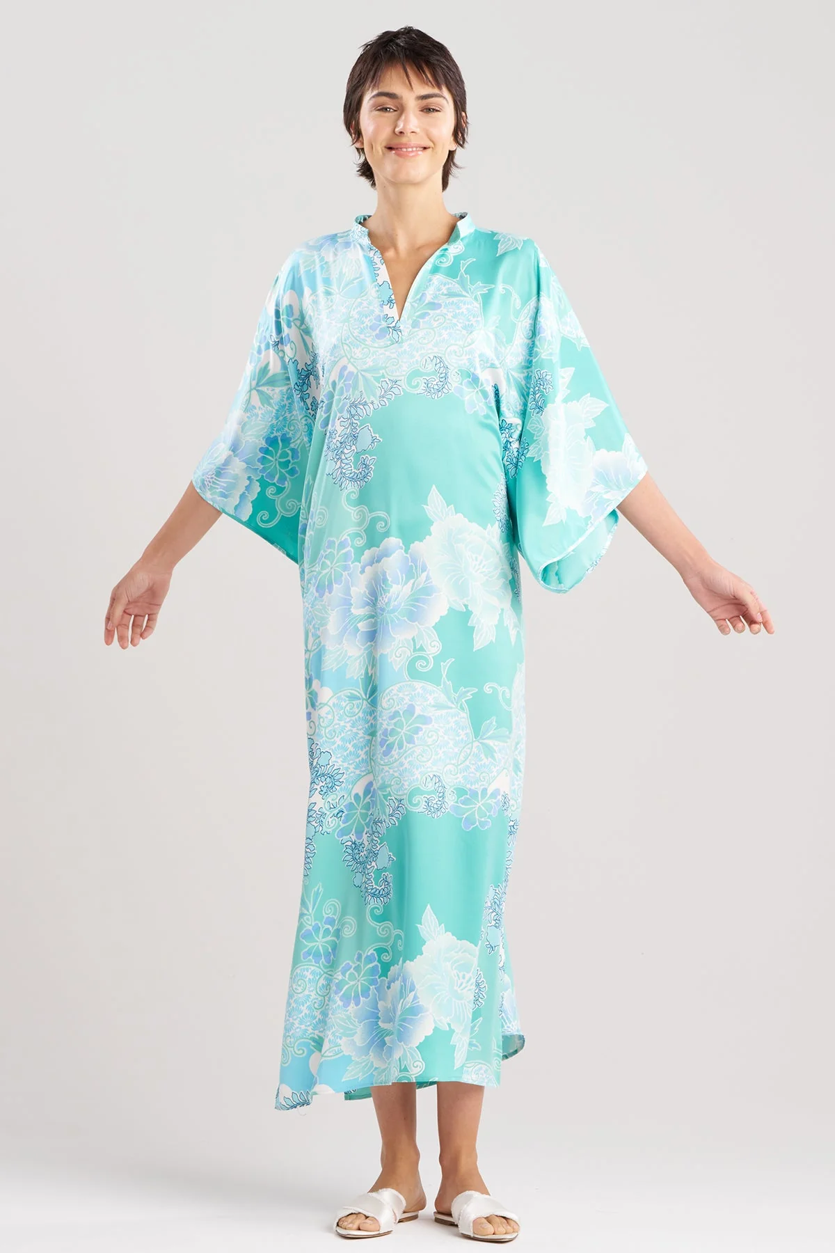 Flourish Printed Satin Mandarin Butterfly Caftan - Image 3