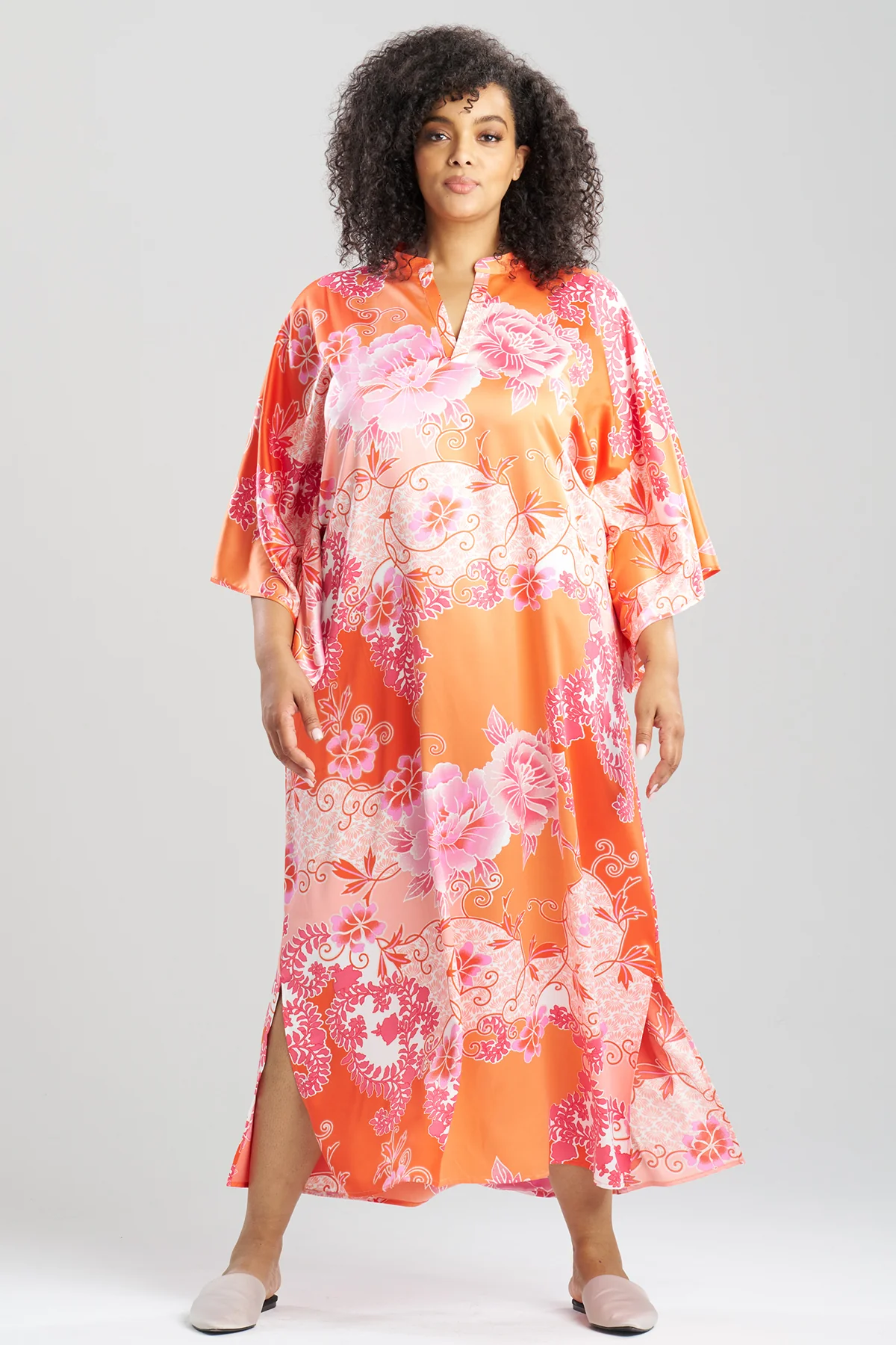 Flourish Printed Satin Mandarin Butterfly Caftan - Image 3