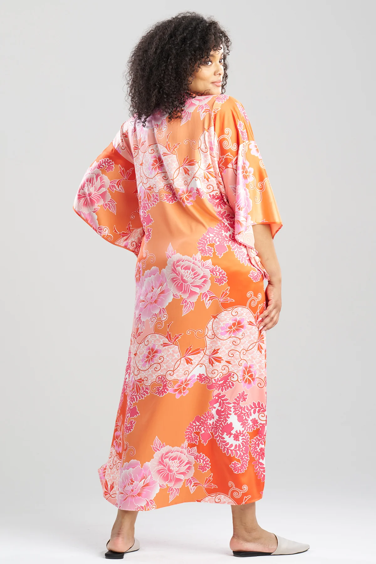 Flourish Printed Satin Mandarin Butterfly Caftan - Image 4