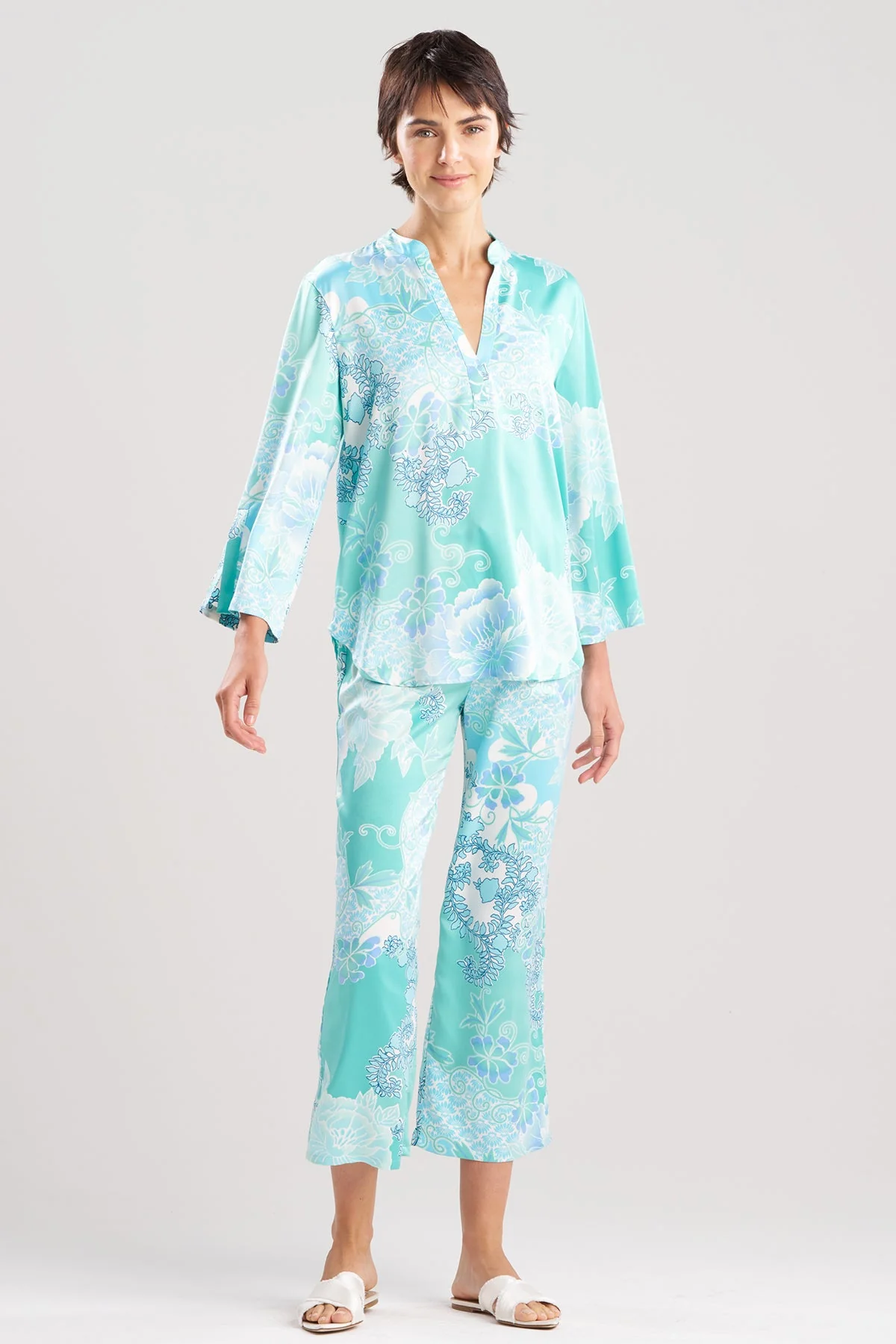 Flourish Printed Satin Mandarin PJ - Image 3