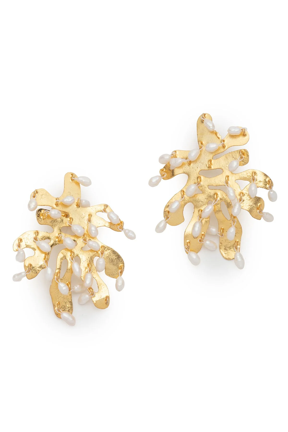 Fresh Water Pearl & Gold Plated Cluster Pierced Earrings