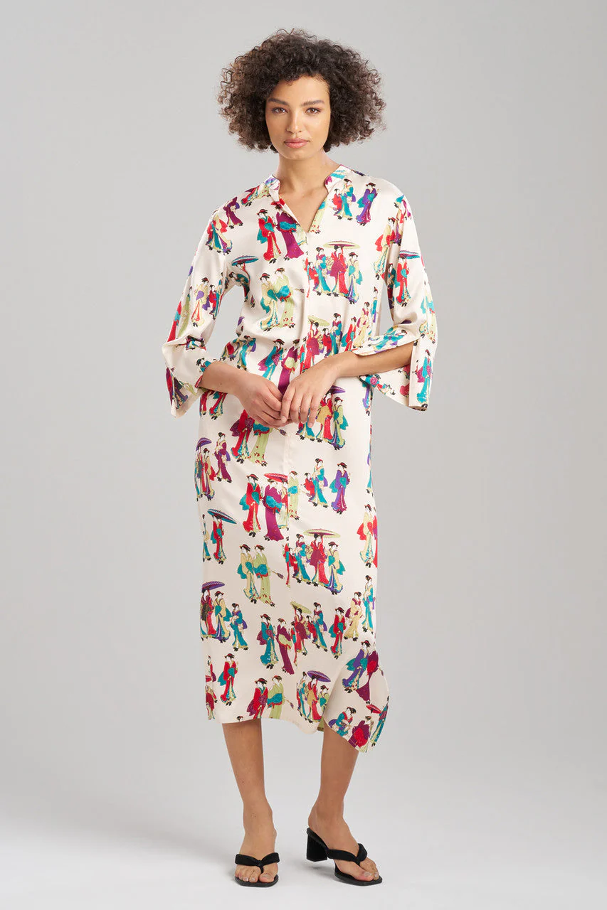 Geisha Printed Satin Zip Caftan
