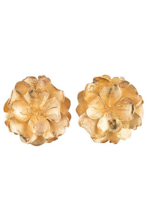 Gold Brass Peony Clip Earrings