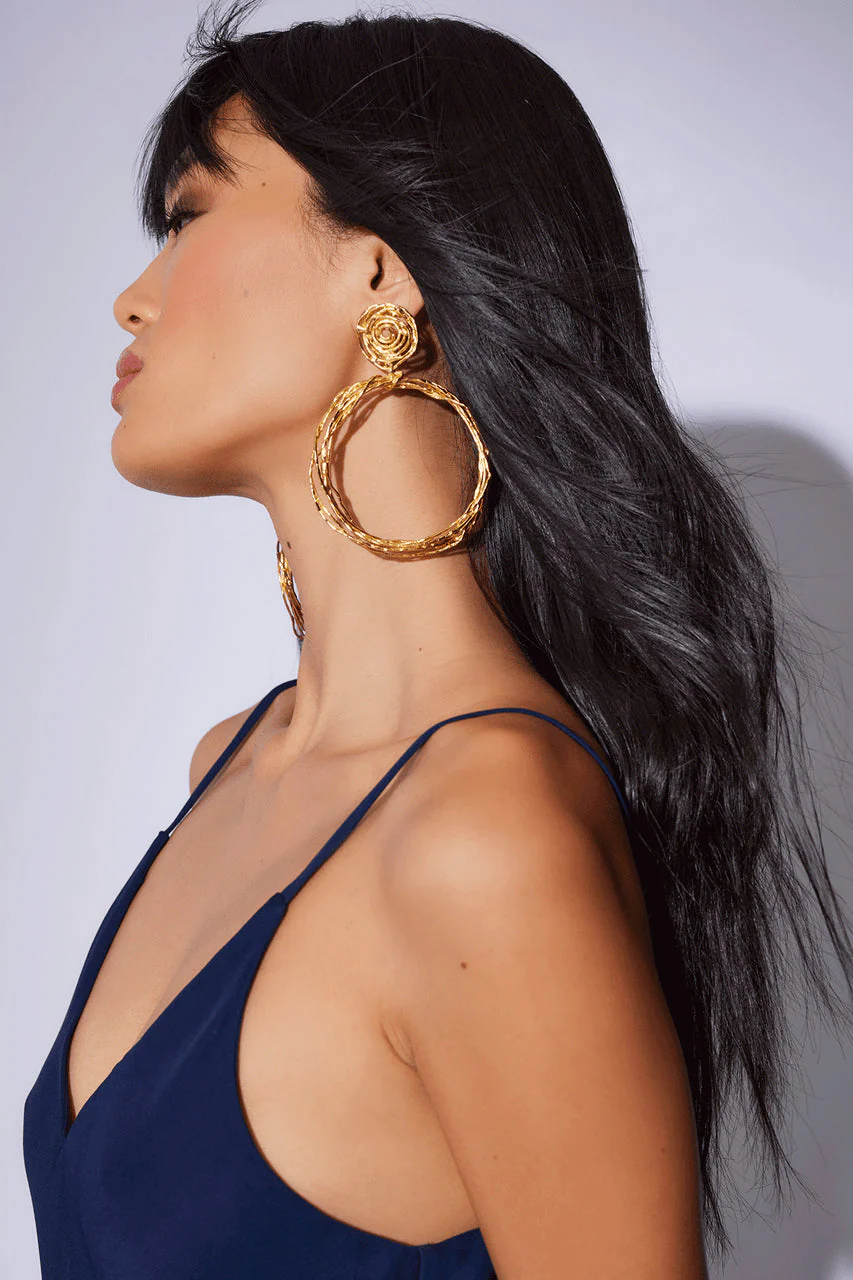 Gold Brass Wire Hoop Earrings - Image 3