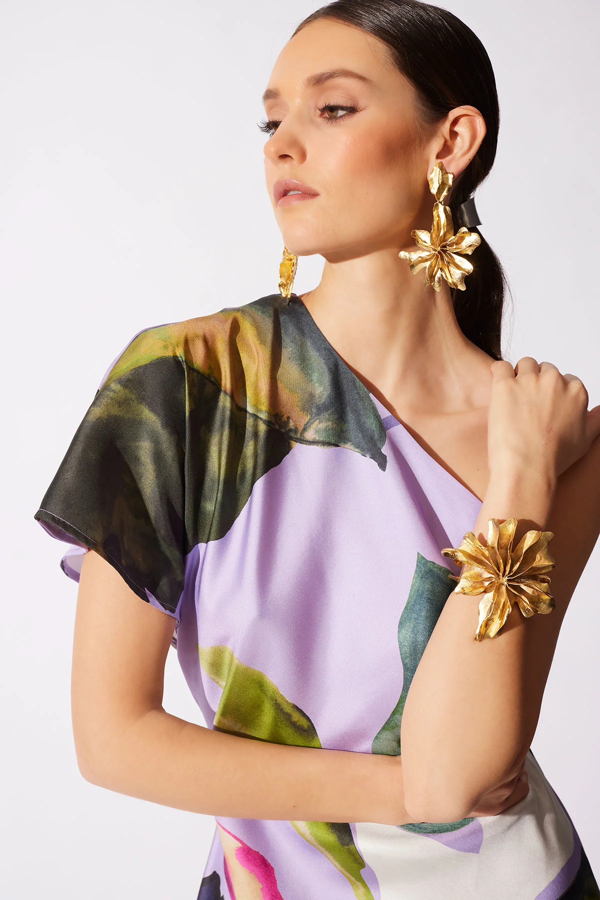 Gold Plated Brass Floral Cuff Bracelet - Image 3