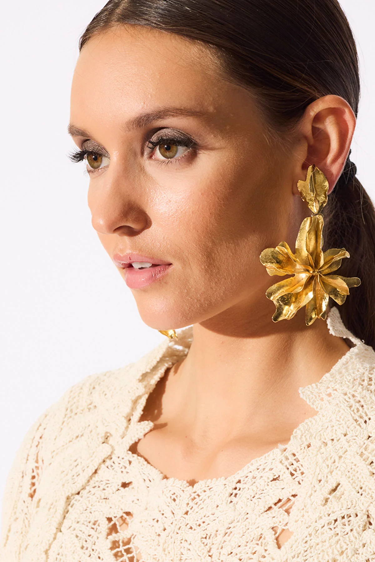 Gold Plated Brass Floral Cuff Earrings - Image 2