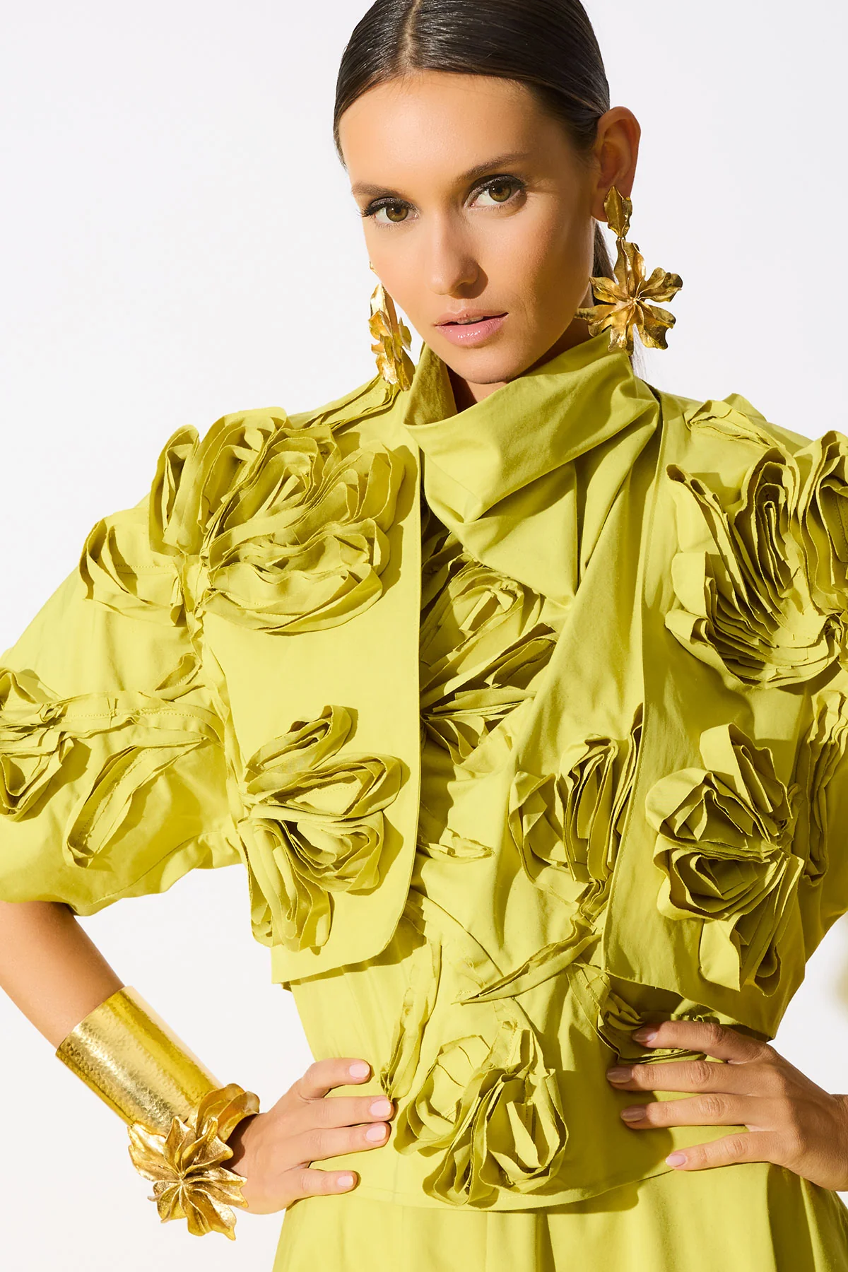 Gold Plated Brass Floral Cuff Earrings - Image 3