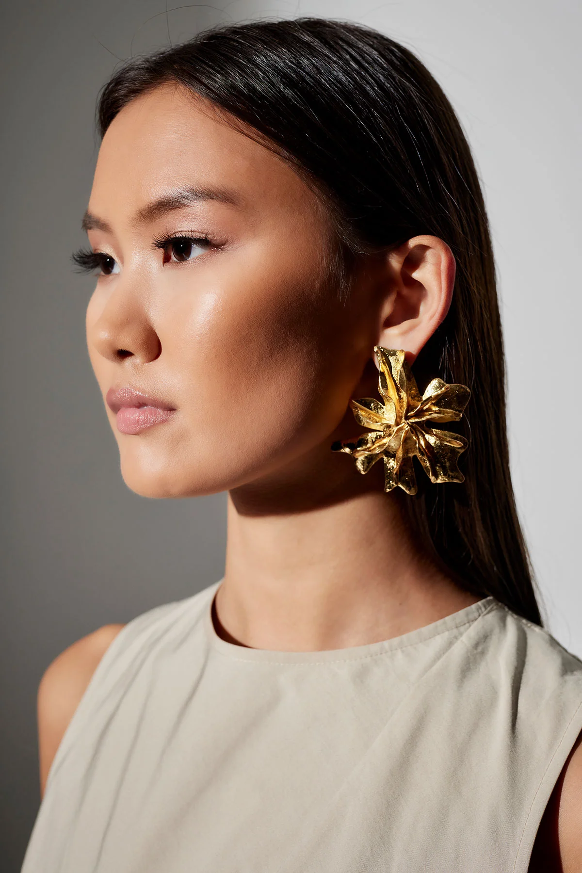 Gold Plated Brass Floral Earrings - Image 2
