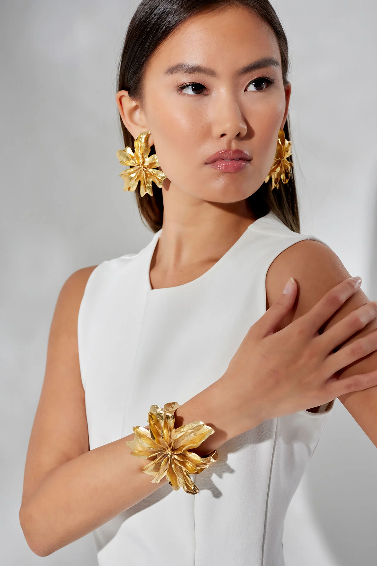 Gold Plated Brass Floral Earrings - Image 3