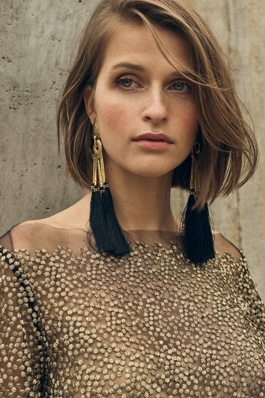 Gold Plated Brass Tassel Clip Earrings - Image 6