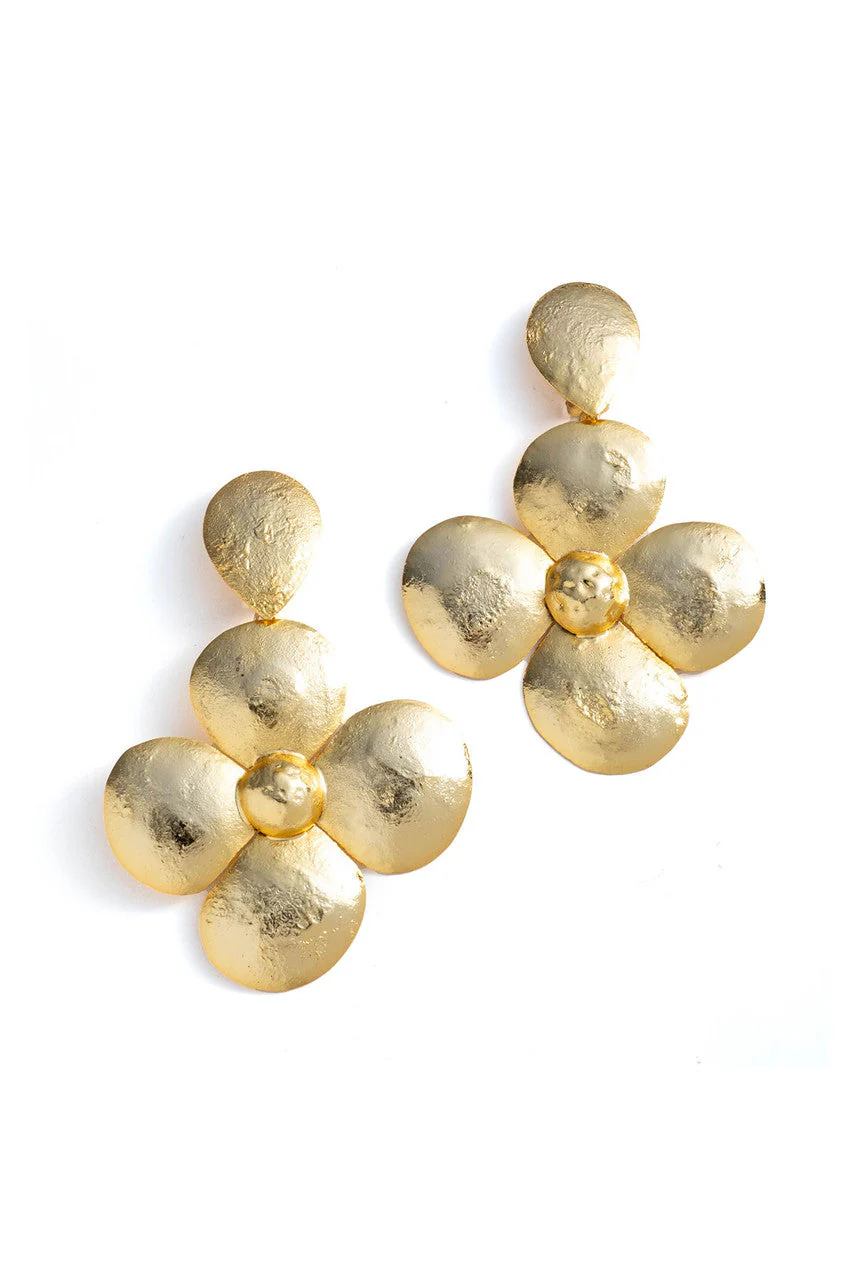 Gold Plated Brass Teardrop Floral Earrings