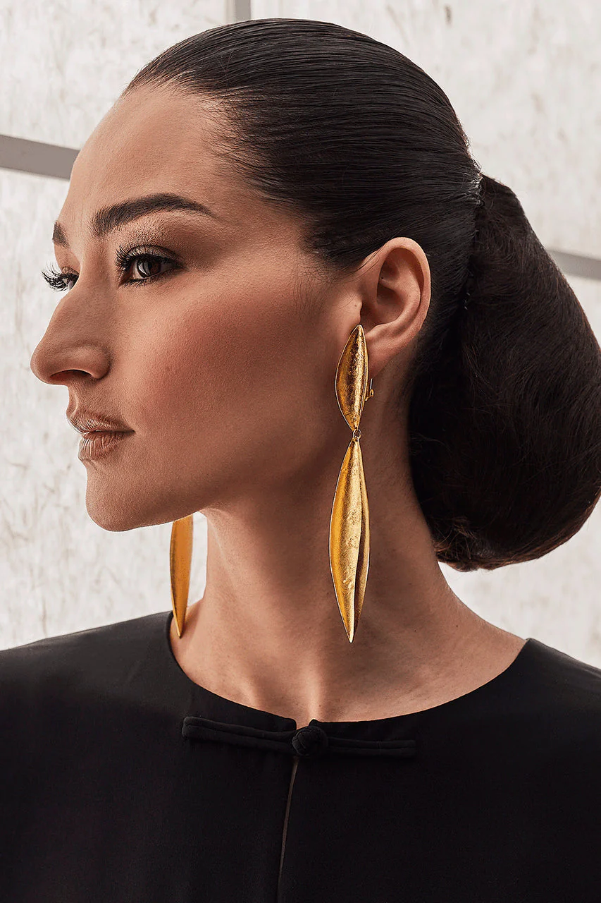Gold Plated Leaf Earrings - Image 2