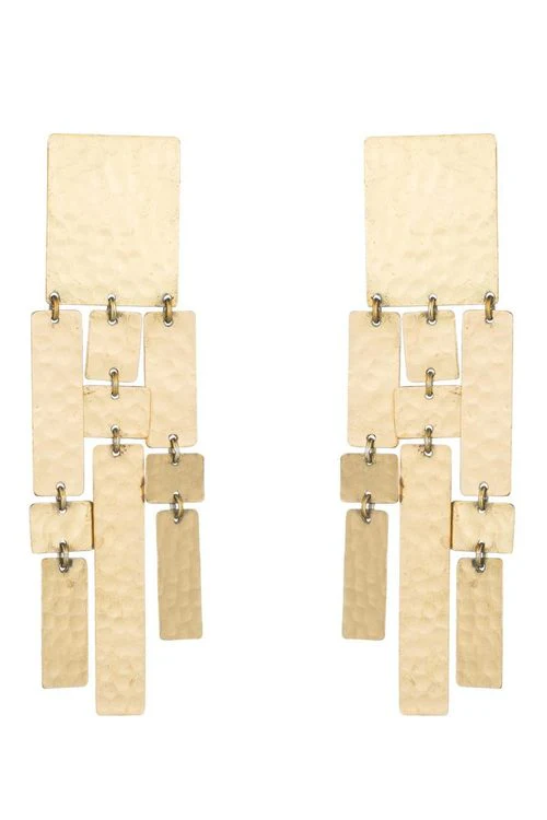 Hammered Brass Drop Fringe Clip Earrings