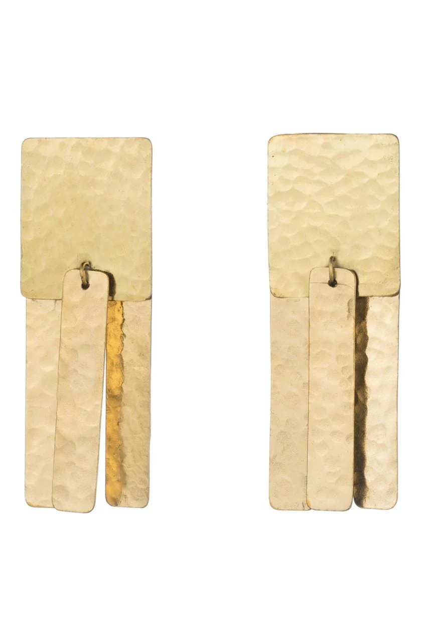 Hammered Brass Fringe Clip Earrings - Image 2