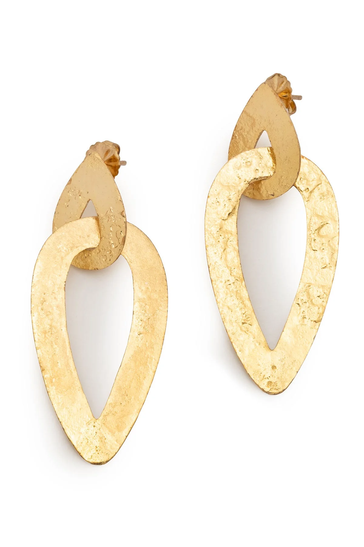 Hammered Gold Plated Interlinked Drop Pierced Earrings
