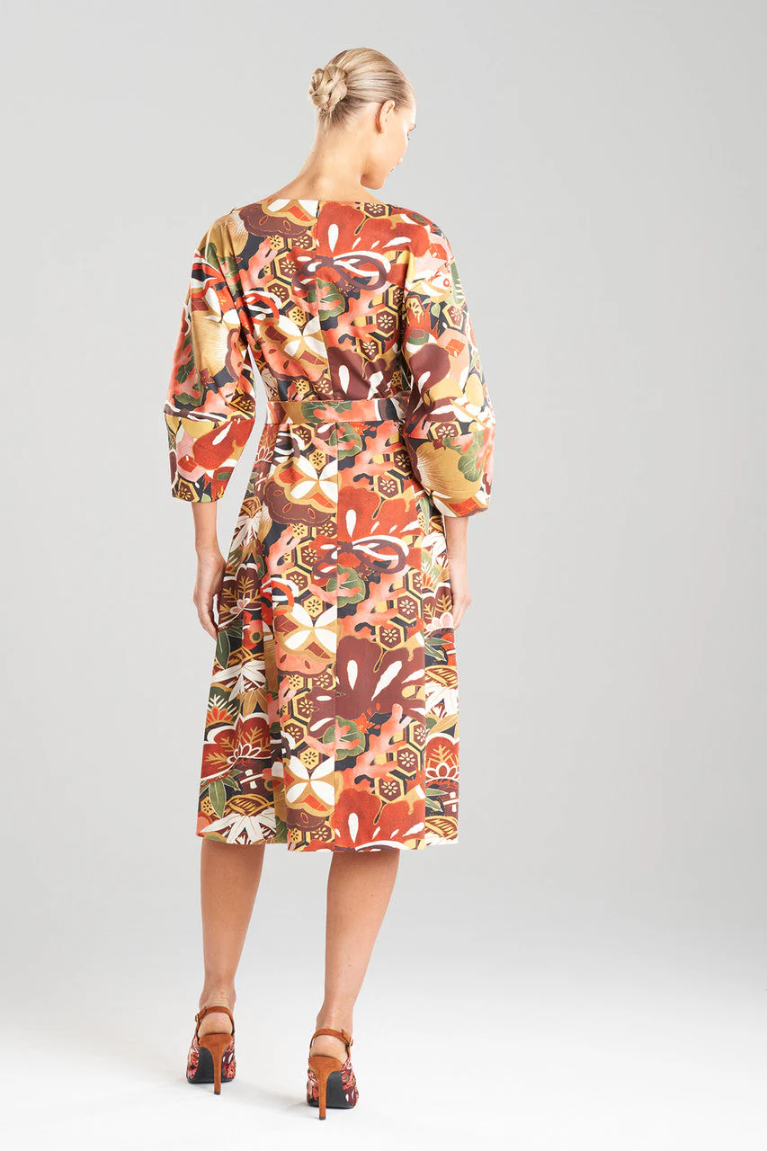 Ikebana Printed Cotton Sateen Lantern Sleeve Dress - Image 4