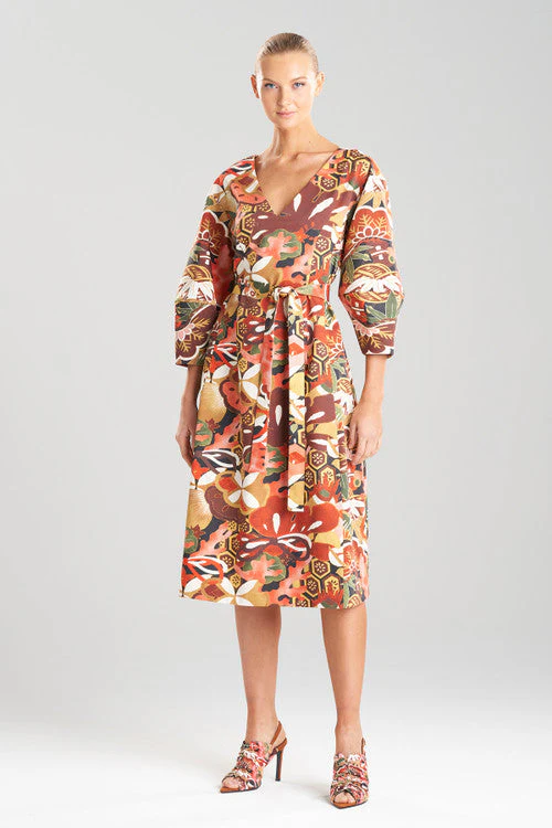 Ikebana Printed Cotton Sateen Lantern Sleeve Dress - Image 6
