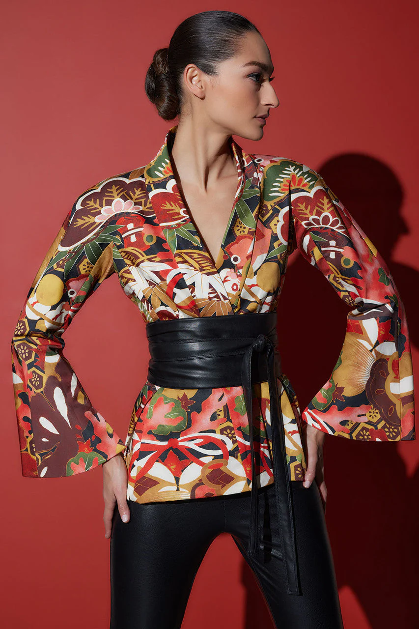 Ikebana Printed Cotton Sateen Peplum Jacket - Image 3