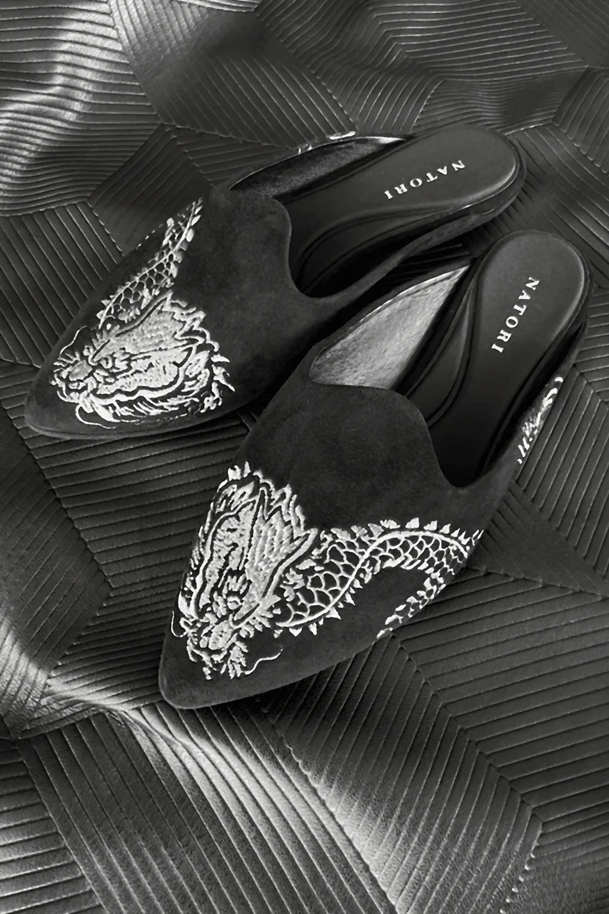 Image Suede Dragon Embroidery Slide - Image 5