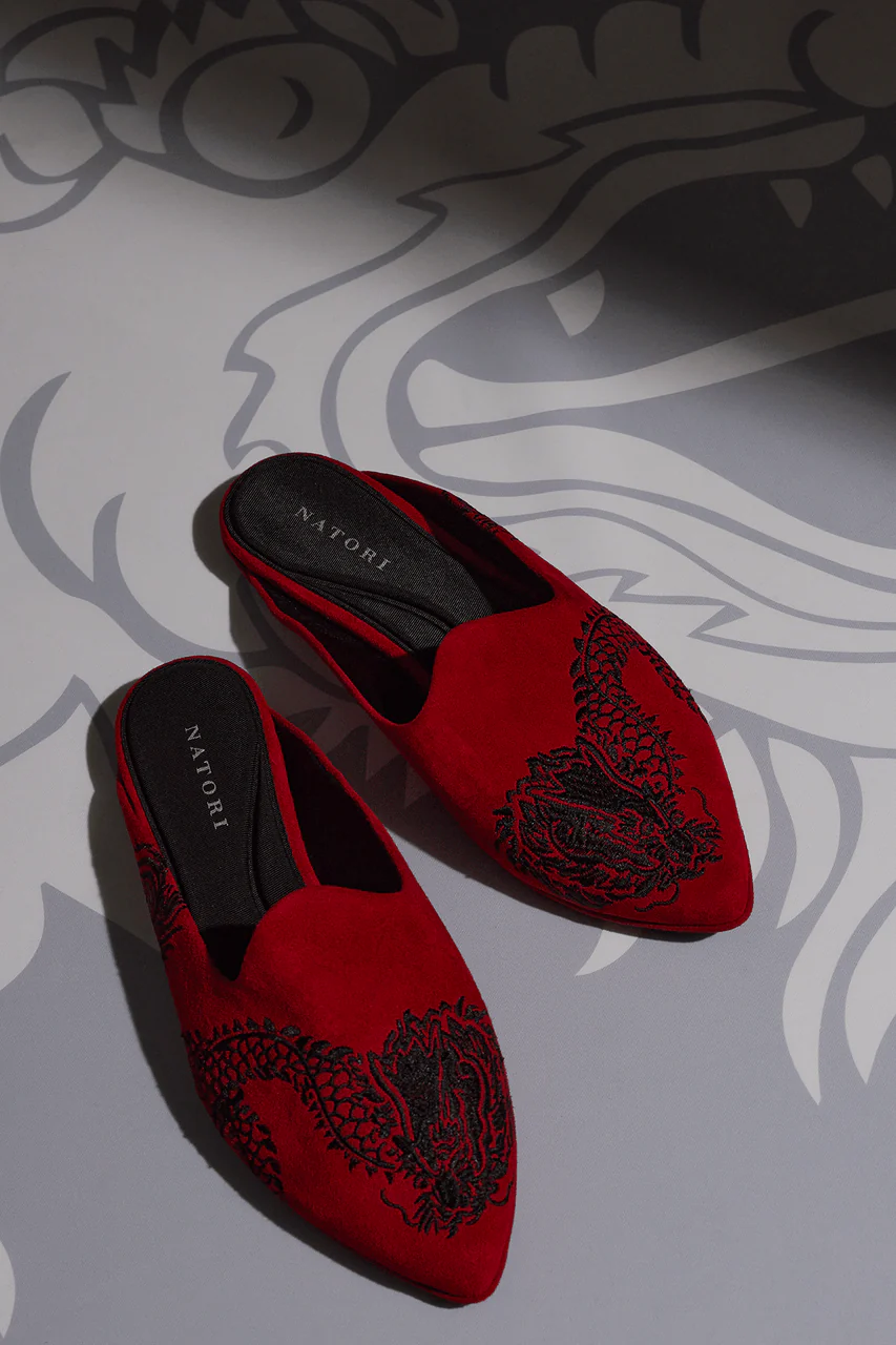 Image Suede Dragon Embroidery Slide - Image 3