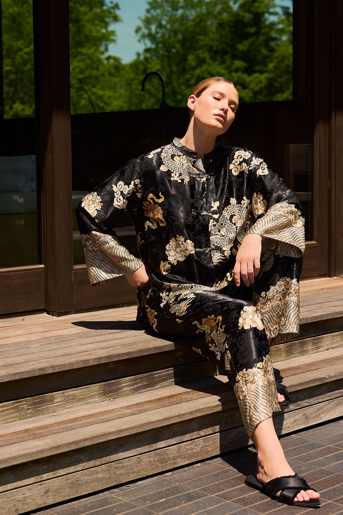 Imperial Dragon Jacquard Mandarin PJ - Image 4