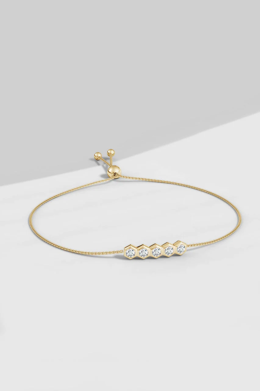 Indochine 14k 5-Hexagon Diamond Bar Bolo Bracelet