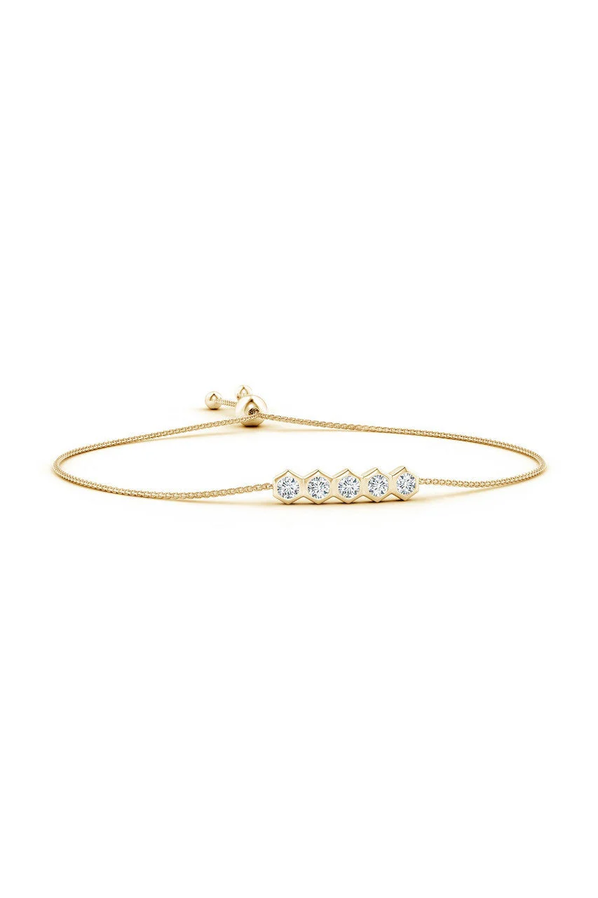 Indochine 14k 5-Hexagon Diamond Bar Bolo Bracelet - Image 2